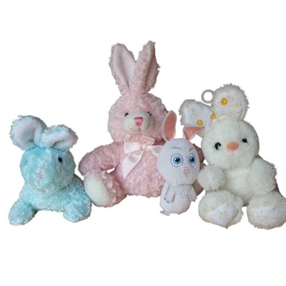 Pastel Bunny Plush Lot – Set of 4 Mini Rabbits for Easter Baskets